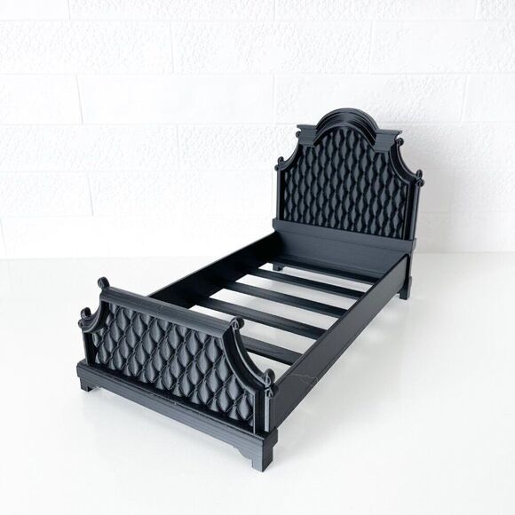 Black Tufted Miniature Chesterfield Bed Queen Size 1:6 Scale Barbie Dollhouse - Picture 2 of 6
